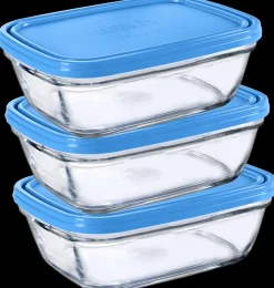 Duralex Kits|Boîtes Rectangulaires>Freshbox - 3 Boites de conservation rectangulaires couvercle bleu 1,1L